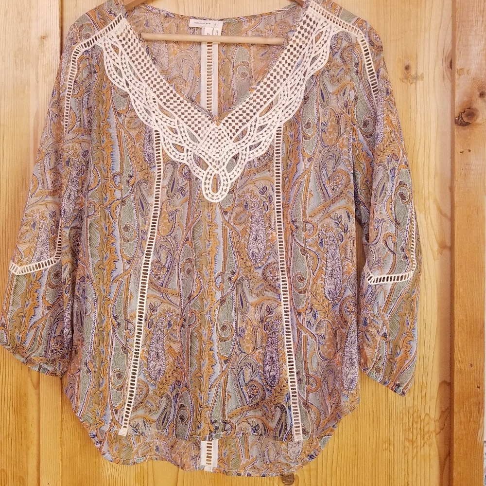 Anthropologie sheer paisley blouse size xs